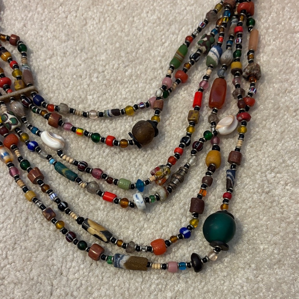 African Multi Stranded Multicolor Beaded Necklace - image 5
